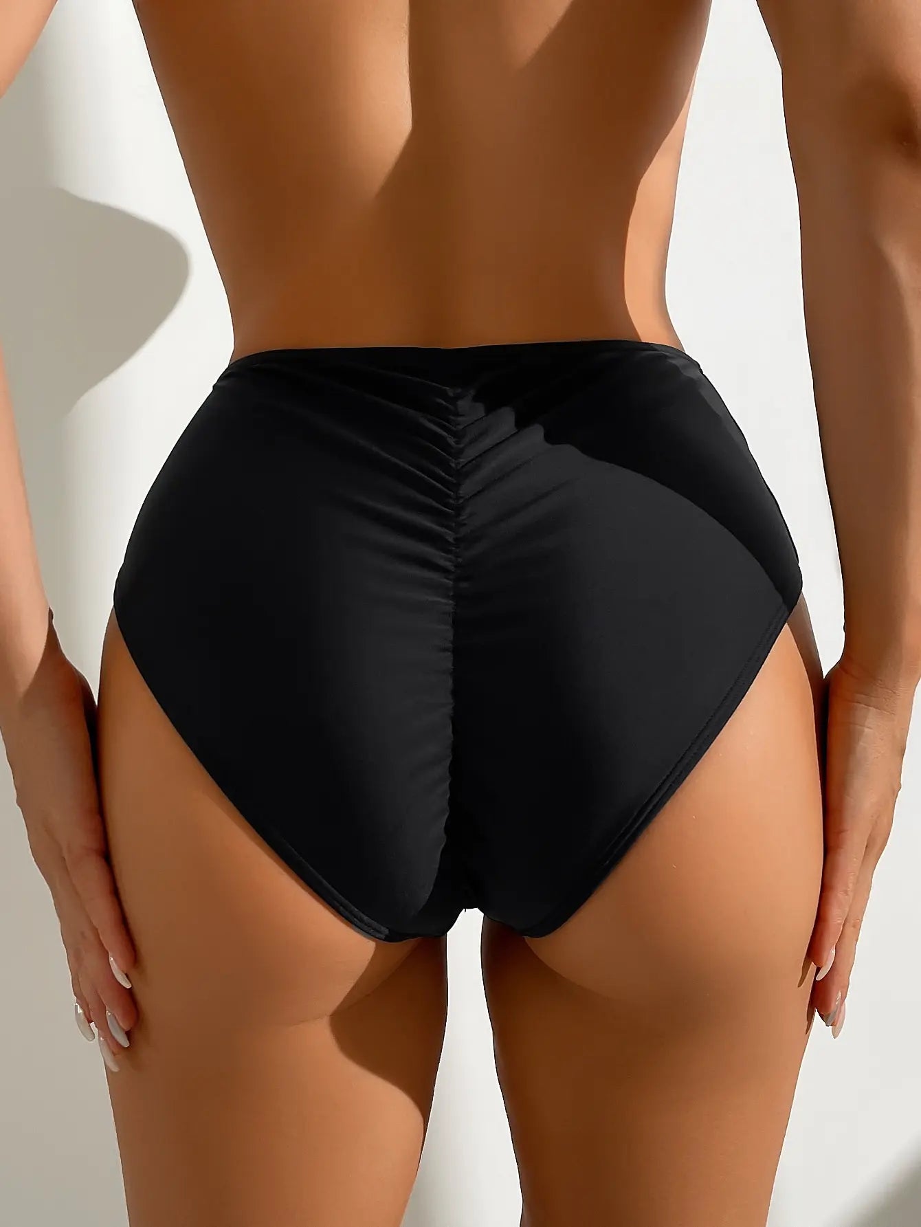 Pantaloncini da spiaggia da donna in puro colore push up a vita alta pantaloni corti a triangolo in tessuto tinta unita bikini design senso costume da bagno