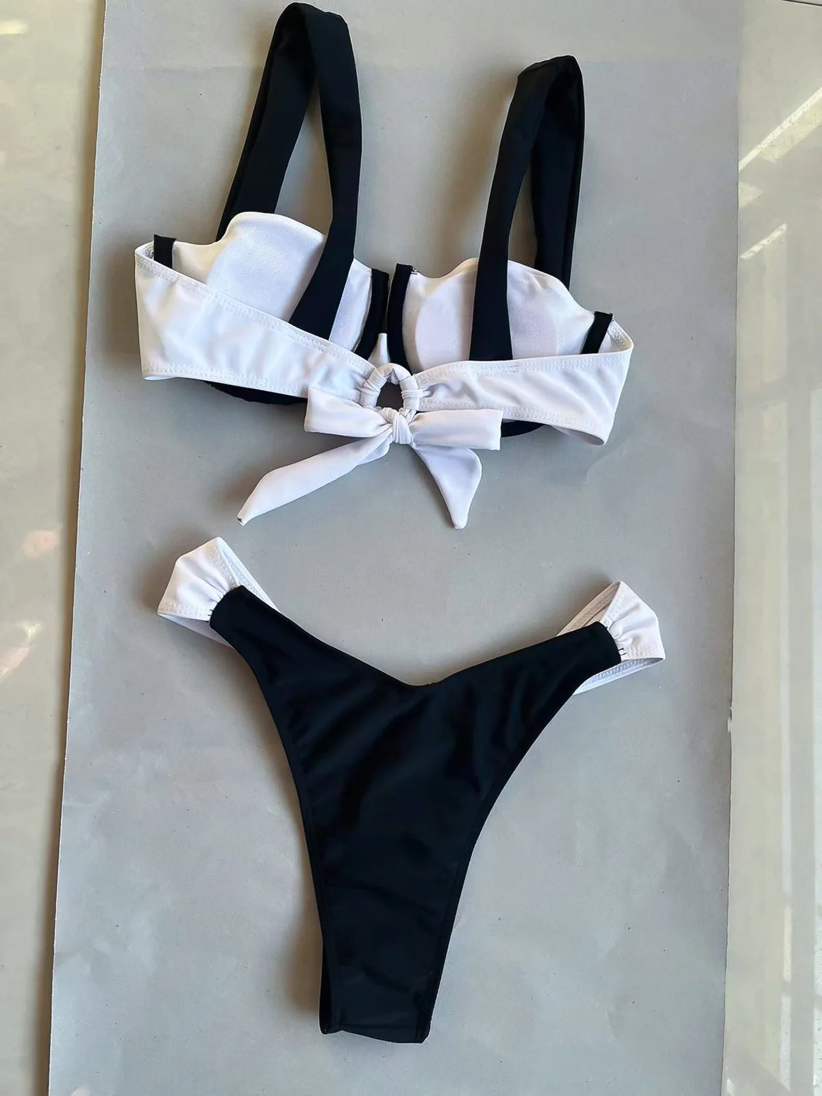 2024 di lusso Patchwork Bikini Set per le donne Estate Perizoma Brazilain Biquini Filo sexy Push Up Costume da bagno Monokini Beachwear Swim