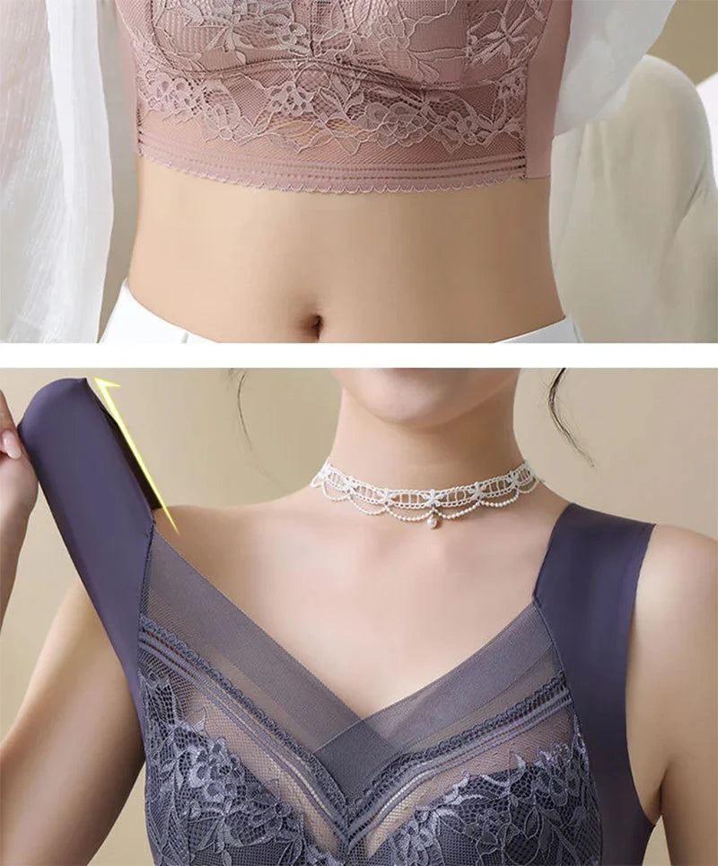 L-6L Women Large Bra Push Up Ice Silk Seamless upper Bralette Lace Wireless Summer Bras Plus Size Top Lingerie Underwear 15019