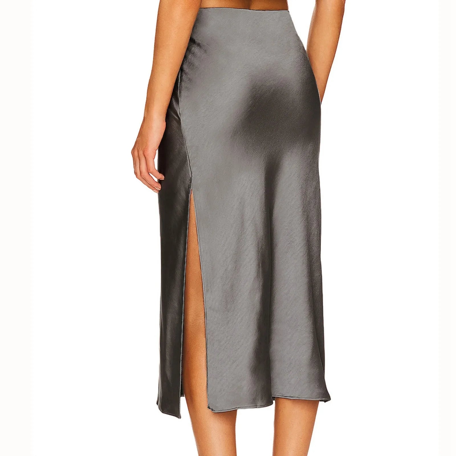 Women's Temperament Satin Half Body Skirt Elastic High Waist Solid Colour Split Mid Length Skirt Elegant Versatile Half Skirt