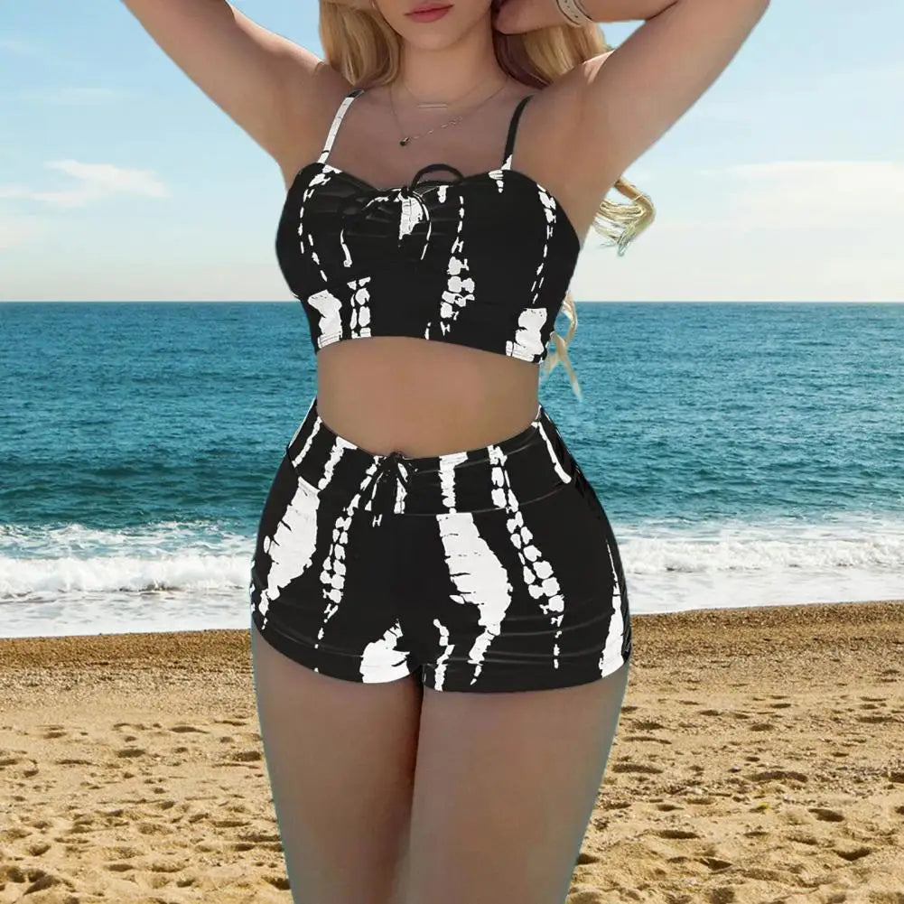 2 pezzi/set bikini da donna set slim fit a vita alta costume da bagno da donna senza maniche regolabile con spalline imbottite costumi da bagno da donna