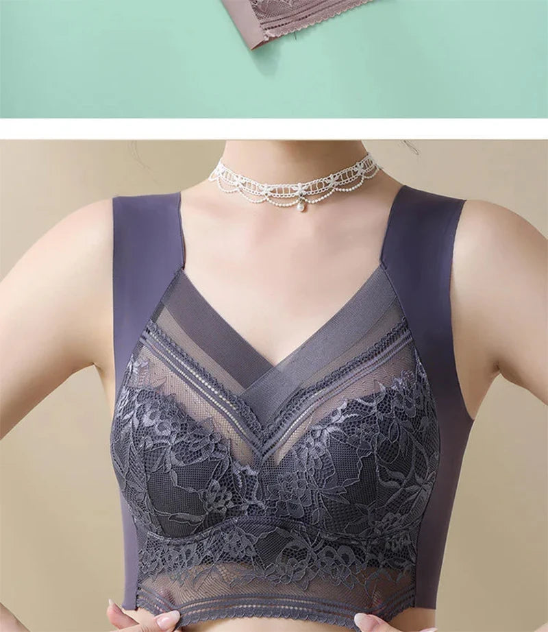 L-6L Women Large Bra Push Up Ice Silk Seamless upper Bralette Lace Wireless Summer Bras Plus Size Top Lingerie Underwear 15019