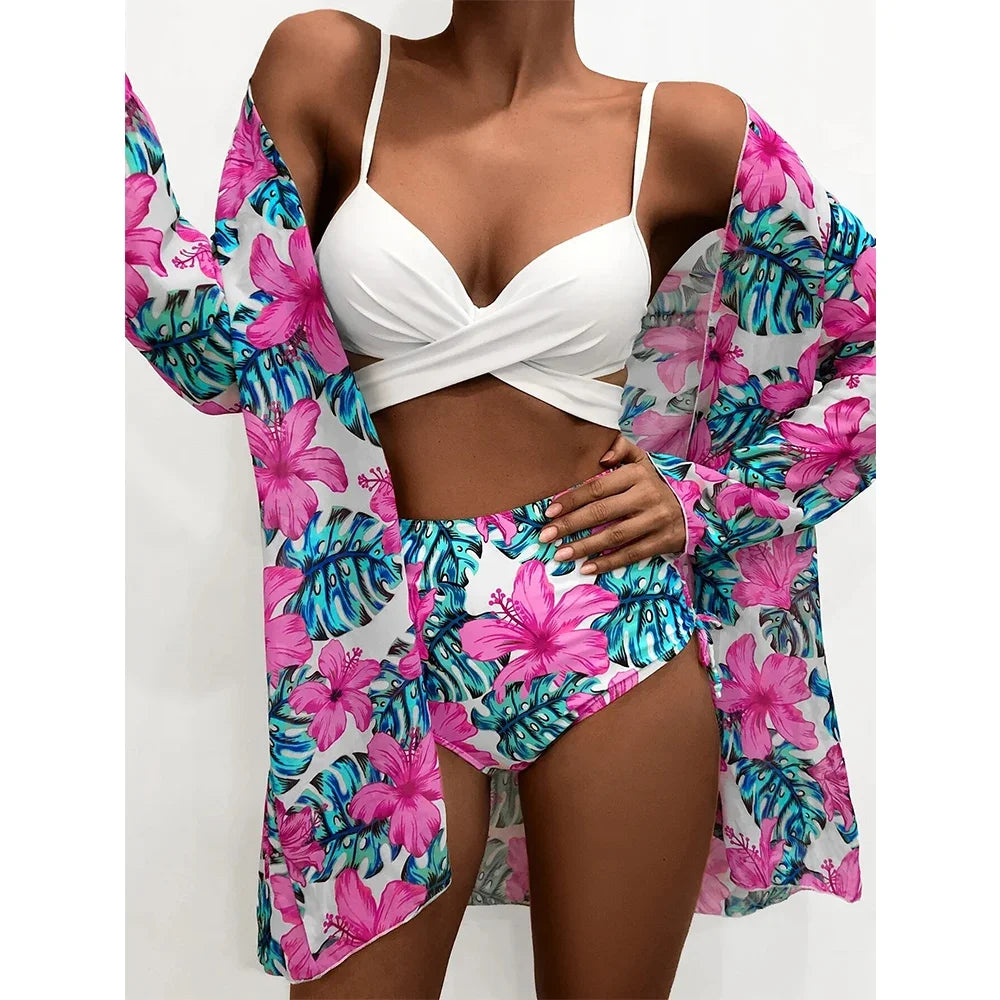 2024 Summer New Bikini Beach Skirt Beach Cover Up Swimsuit Women Ruffle Biquini Bathing Suit Beach Wear Swim Suit