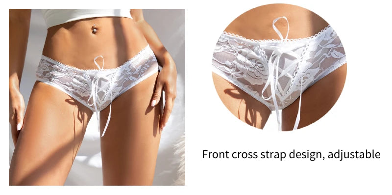 Ohyeahlady Women's Lingerie Crotchless Panties Low-waist Lace Transparent Underwear Strappy Thongs Intimates Femme Erotic Briefs