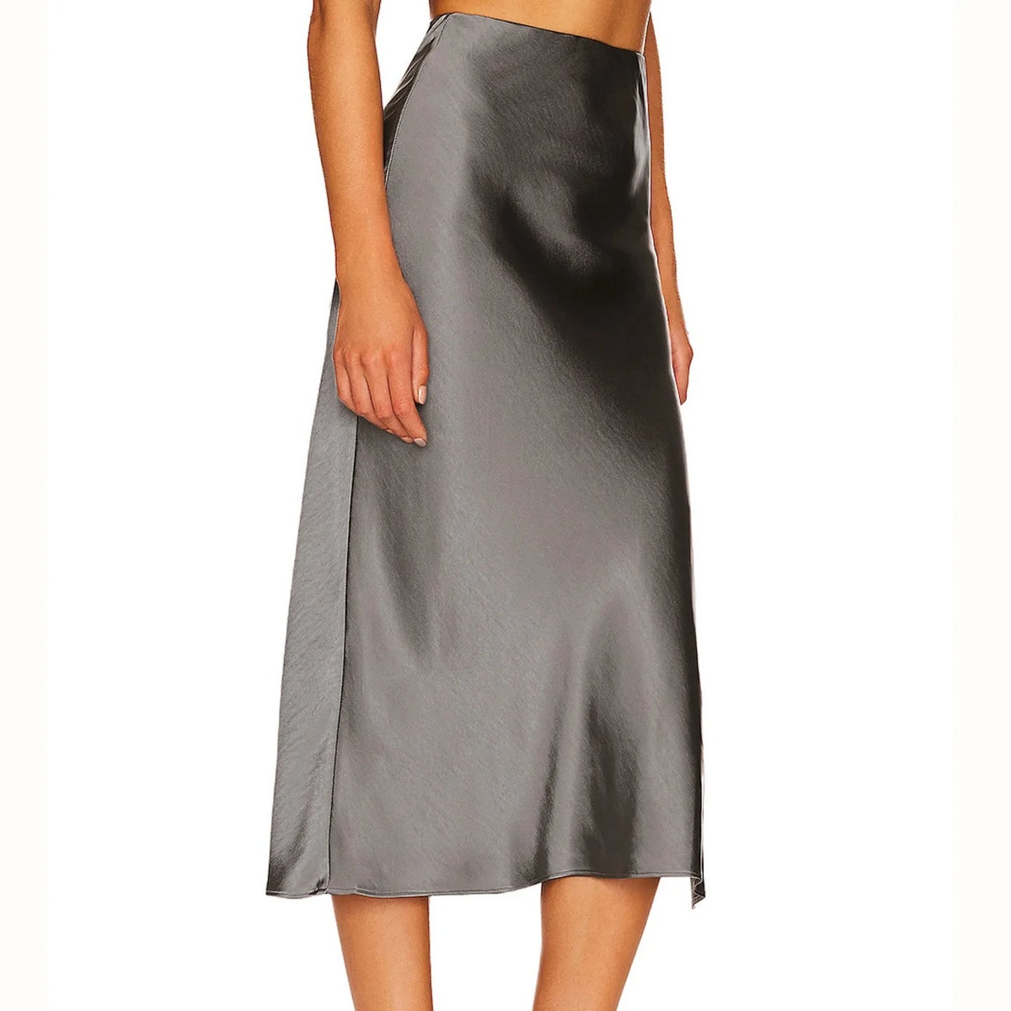Women's Temperament Satin Half Body Skirt Elastic High Waist Solid Colour Split Mid Length Skirt Elegant Versatile Half Skirt