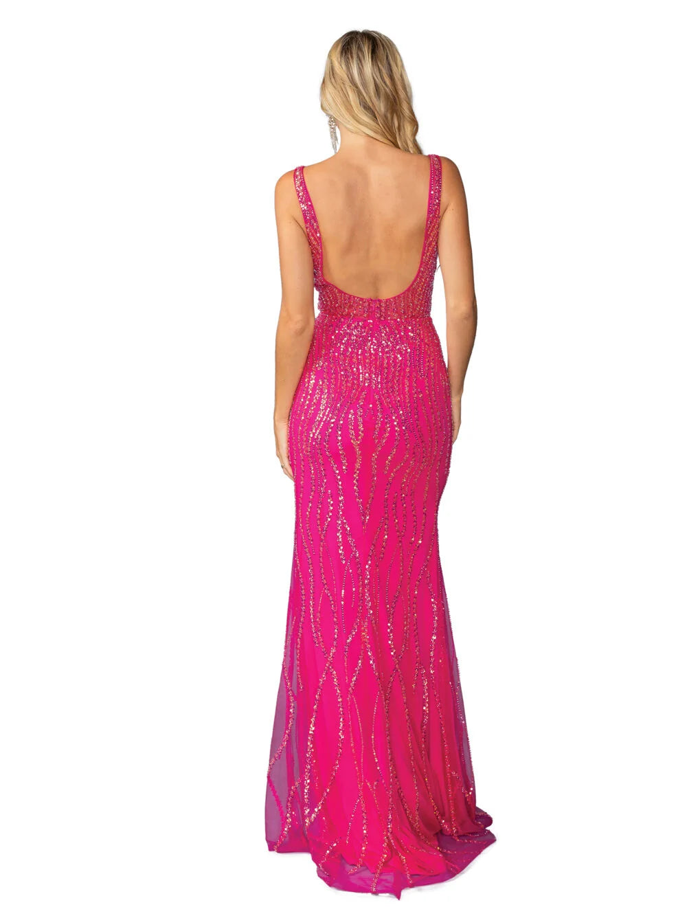Sequin-Embellished Gown with V-Neckline and High Slit Detail Prom Dress