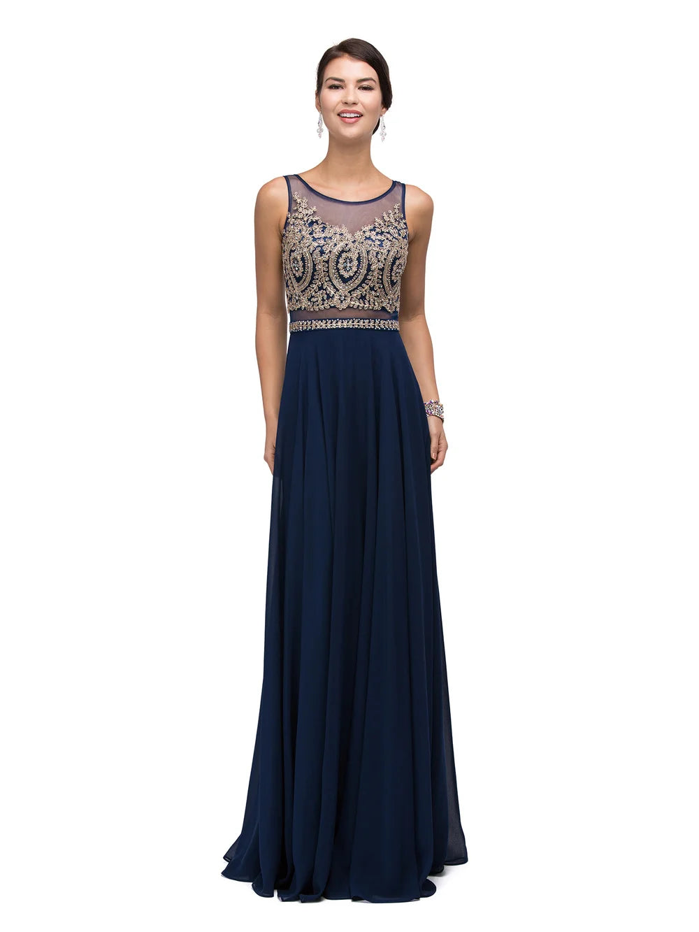 Sequined Bodice Gown with Scoop Neckline and Flowing Chiffon Skirt with Ruffled Hem Prom Dress