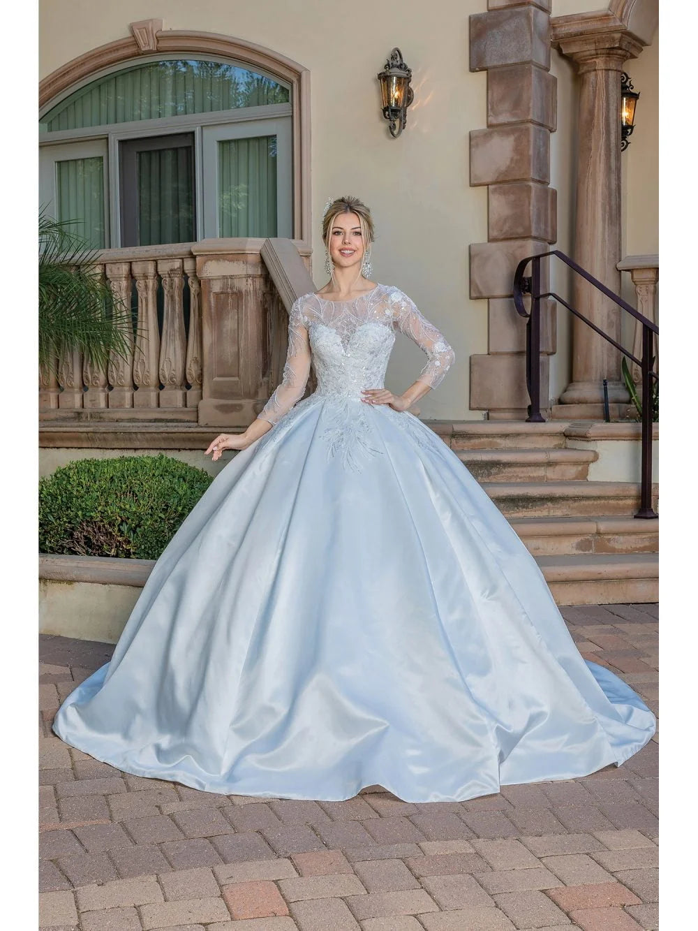 Stunning Satin Ball Gown with Embroidered Illusion Back and Royal-Length Train Wedding Dress