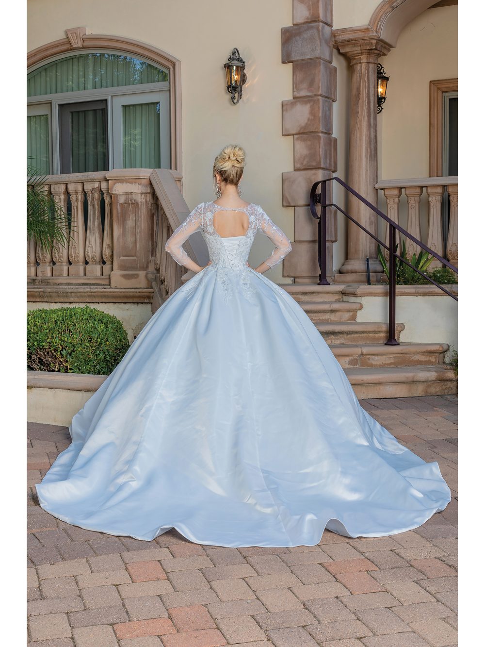 Stunning Satin Ball Gown with Embroidered Illusion Back and Royal-Length Train Wedding Dress