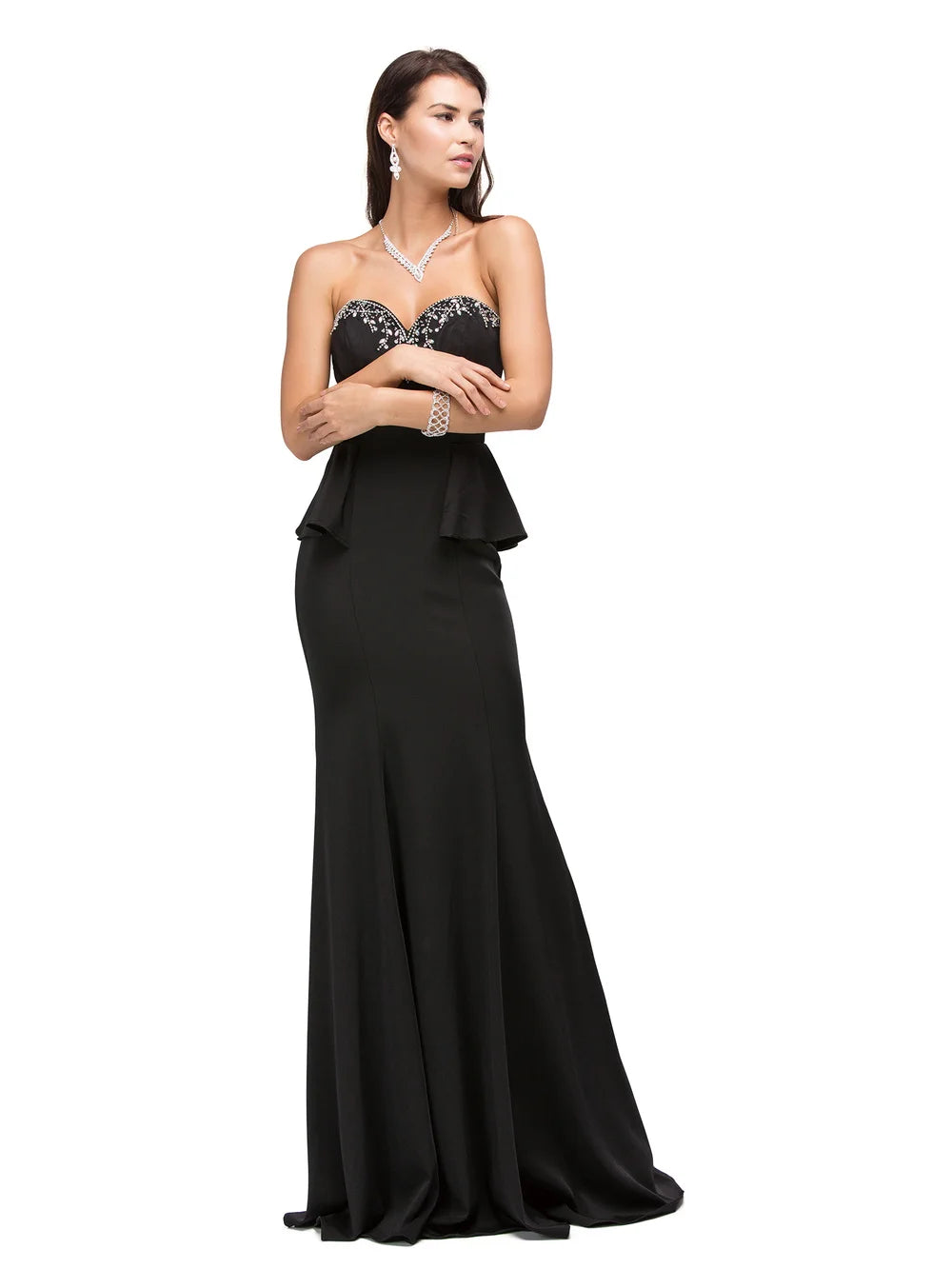 Sweetheart Neckline Gown with Beaded Bustier and Peplum Waist Detail Prom Dress