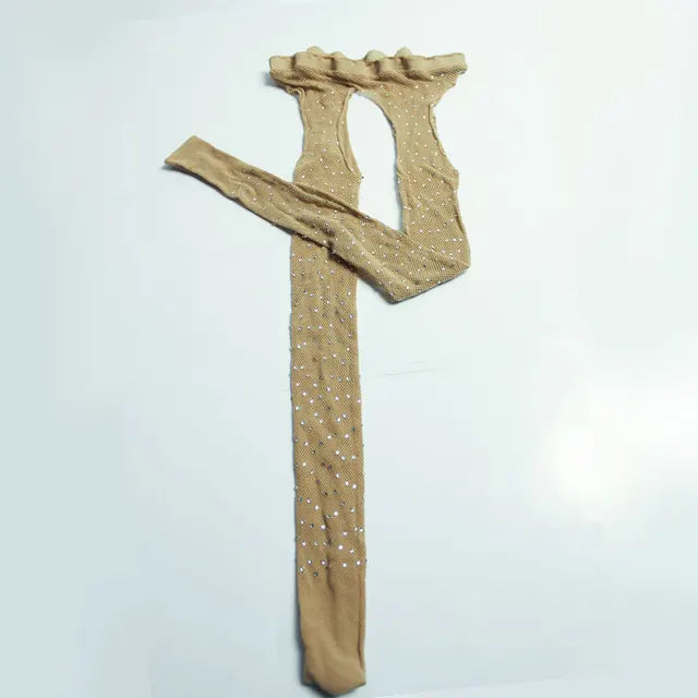 Women Tights Diamond Fishnet Tights Mesh Pantyhose Rhinestone Nylons Net Lady Stockings Open Crotch Tights Collant Hosiery