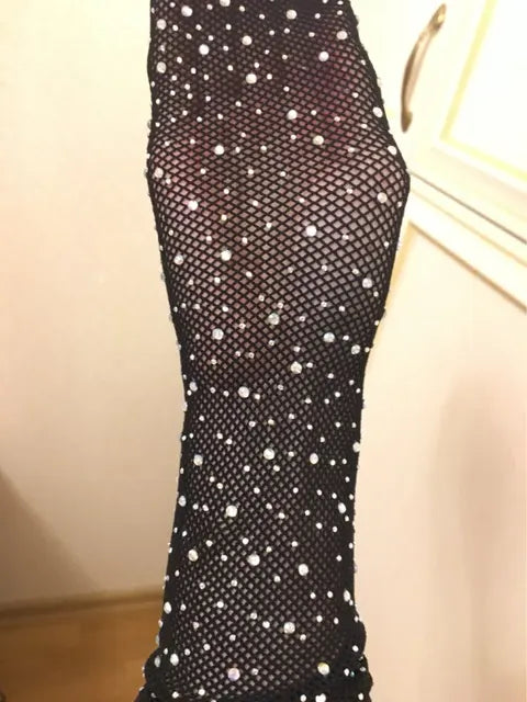 Women Tights Diamond Fishnet Tights Mesh Pantyhose Rhinestone Nylons Net Lady Stockings Open Crotch Tights Collant Hosiery