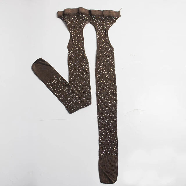 Women Tights Diamond Fishnet Tights Mesh Pantyhose Rhinestone Nylons Net Lady Stockings Open Crotch Tights Collant Hosiery