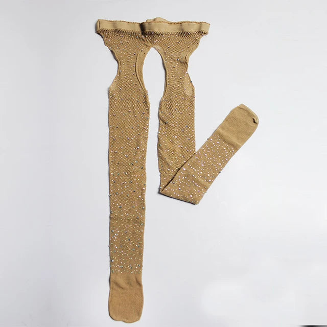 Women Tights Diamond Fishnet Tights Mesh Pantyhose Rhinestone Nylons Net Lady Stockings Open Crotch Tights Collant Hosiery