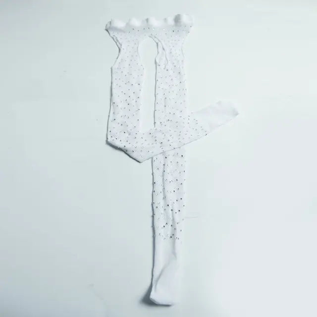 Women Tights Diamond Fishnet Tights Mesh Pantyhose Rhinestone Nylons Net Lady Stockings Open Crotch Tights Collant Hosiery