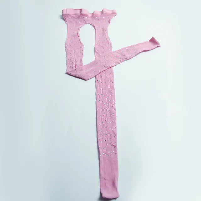 Women Tights Diamond Fishnet Tights Mesh Pantyhose Rhinestone Nylons Net Lady Stockings Open Crotch Tights Collant Hosiery