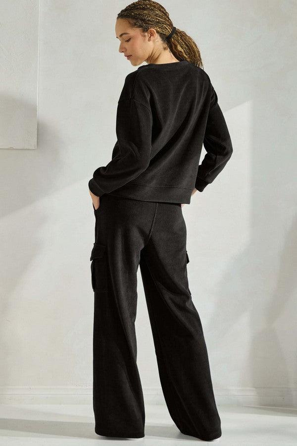 Women's Corduroy V Neck Top and Cargo Pant Set