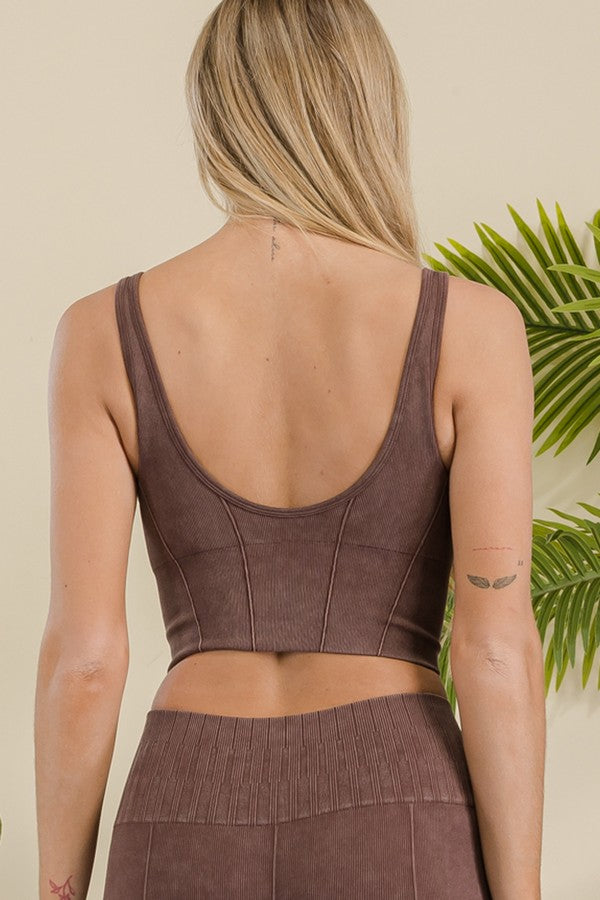 Women's Ultra-Comfort Stone Washed Ribbed Sports Bra