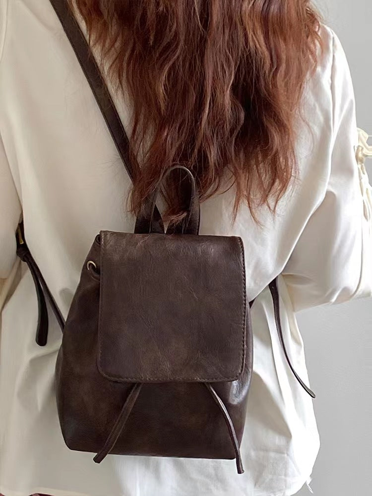 Retro Brown Backpack Women's Simple Literary Shoulder Bag