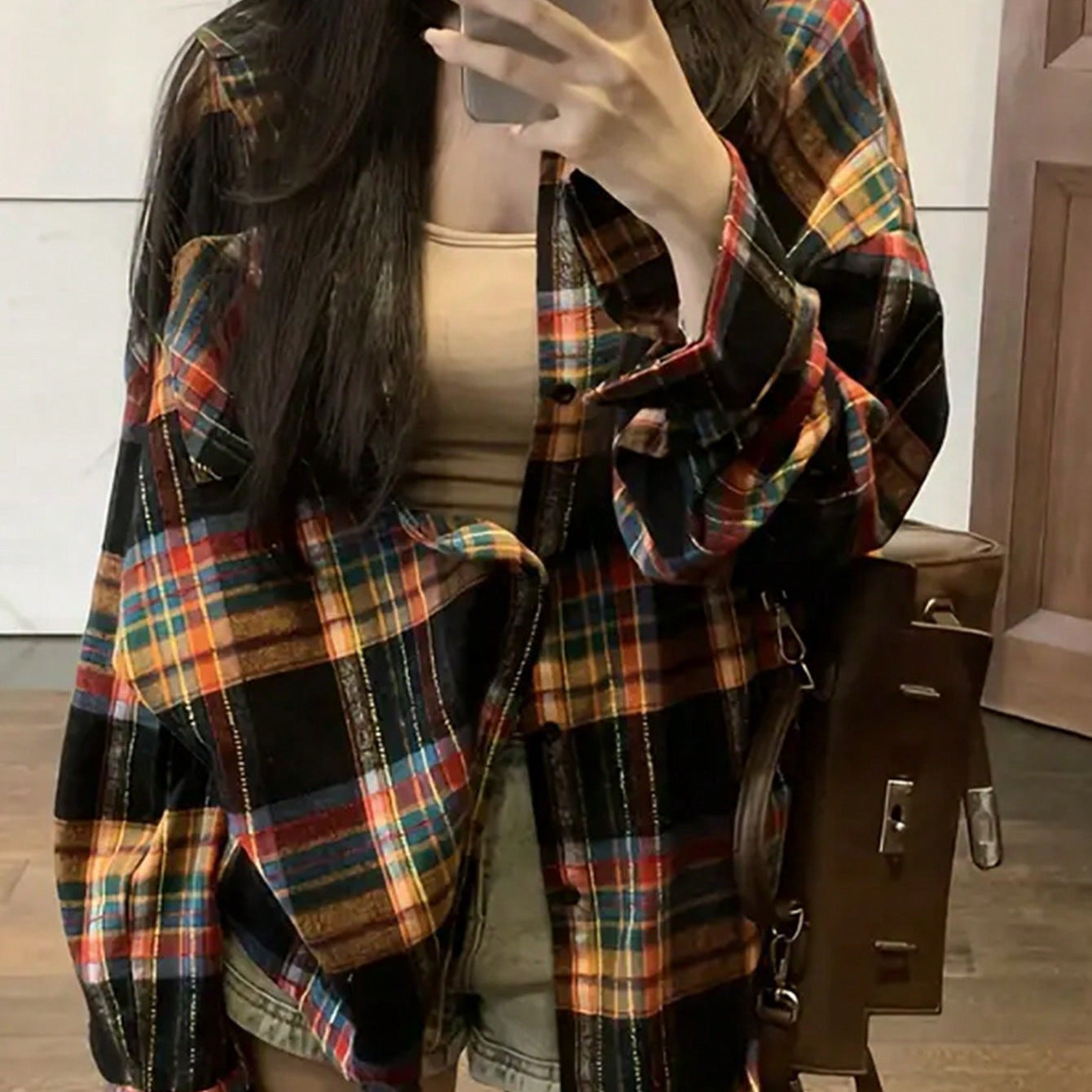 Casual Loose Retro Plaid Shirt For Women