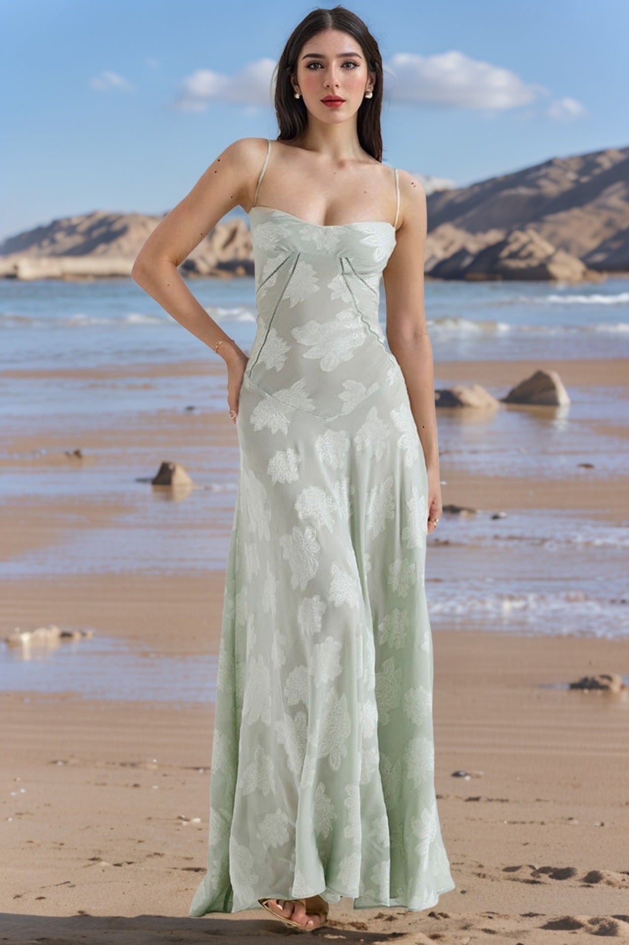 Sexy Flowers Lace Suspender Dress Summer Fashion Slim Back Lace-up Long Dresses Party Evening Club Clothing For Women