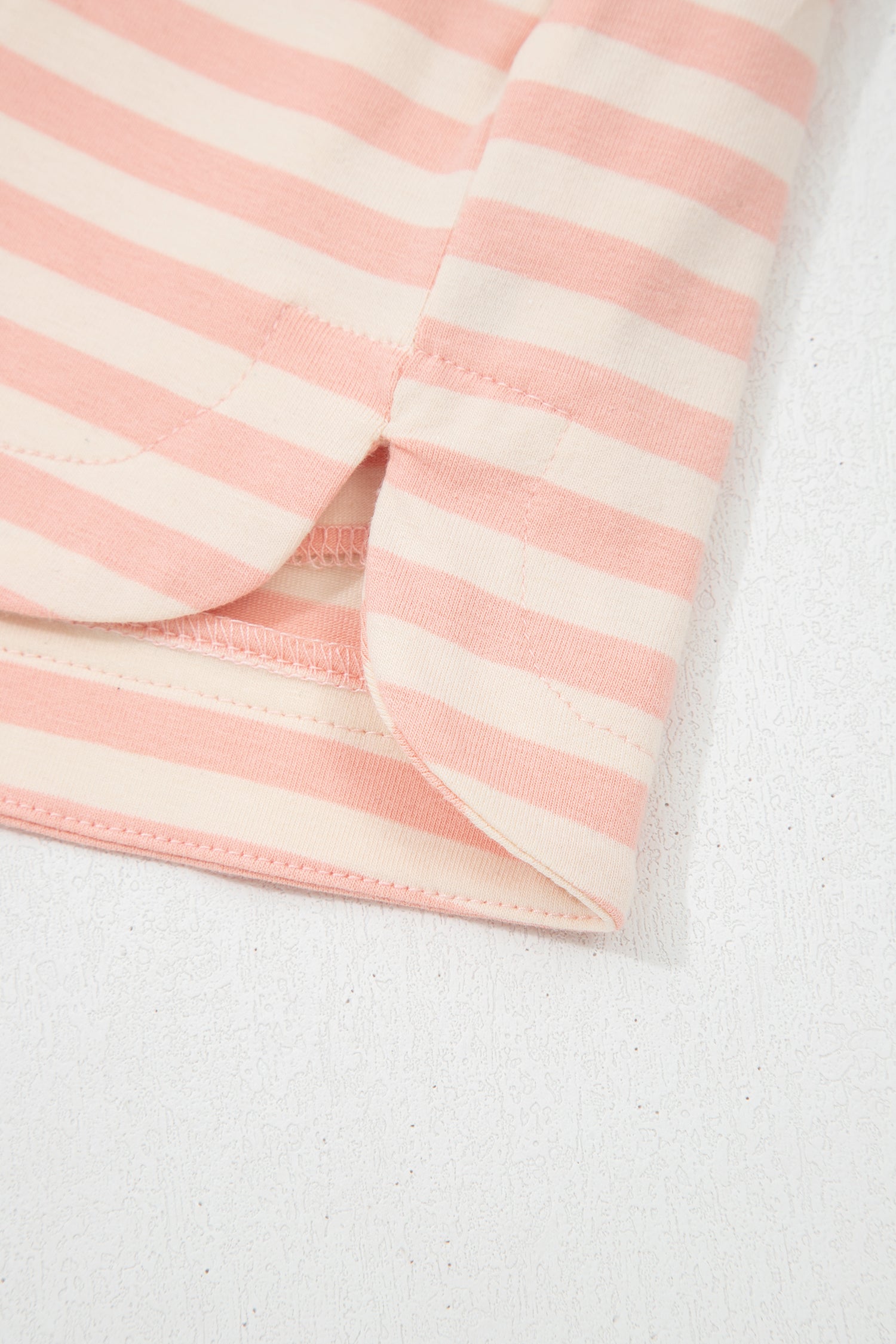 Pink Stripe Contrast Neck Loose Tee and Drawstring Shorts Set