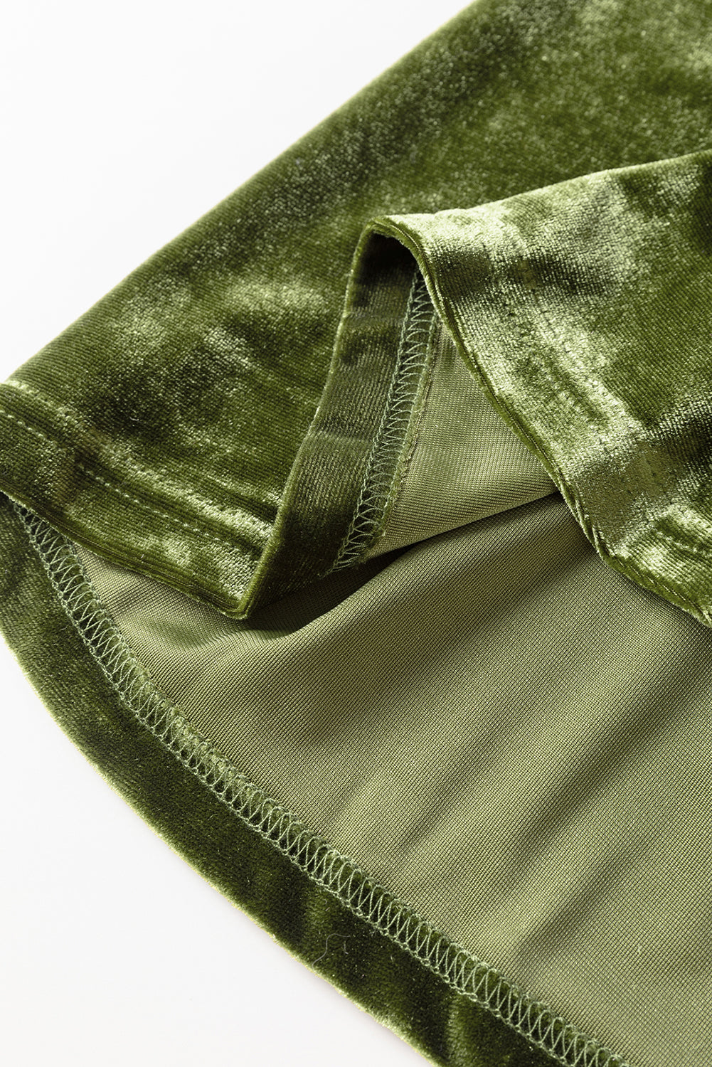 Green Smocked Lantern Sleeve Frilled Velvet Dress