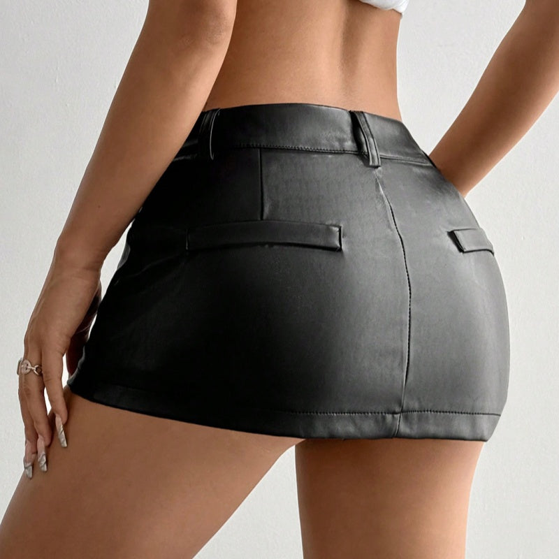 Mid-length Skirt Anti-exposure Figure-flattering Bodycon Leather Skirt