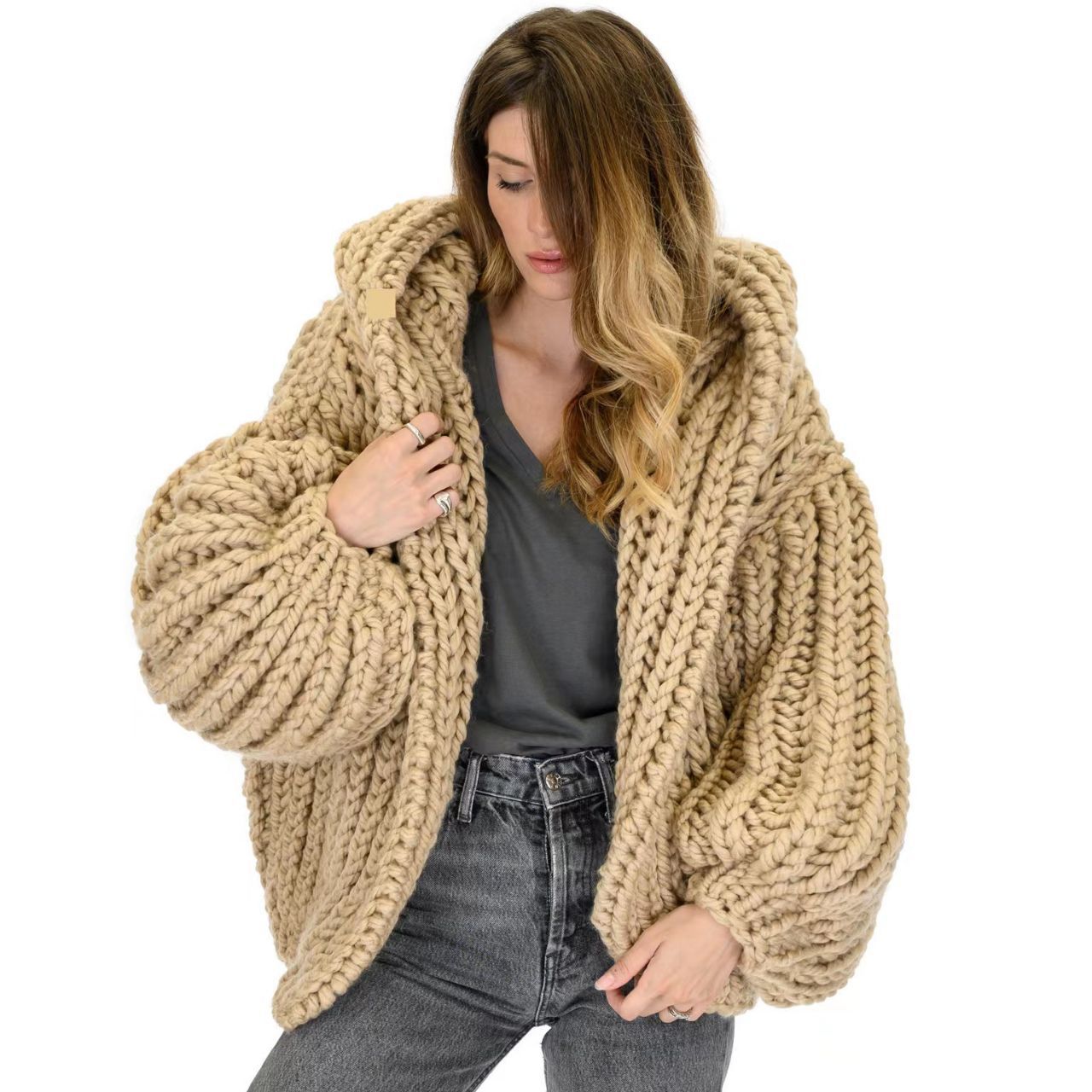 Women's Loose And Lazy Style Hooded Cardigan Sweater