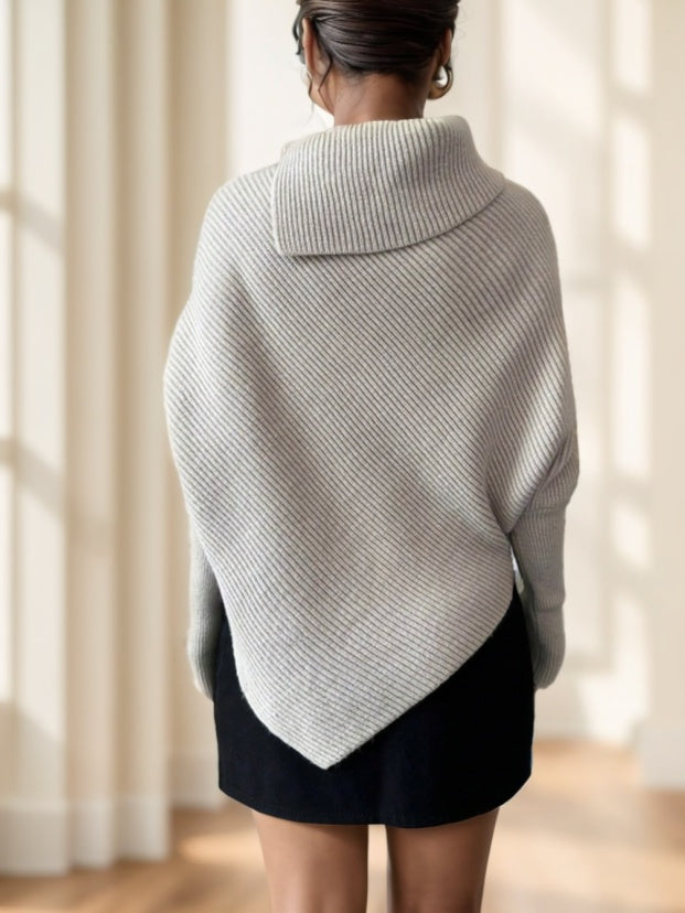 Women's Black Asymmetrical Turtleneck Sweater