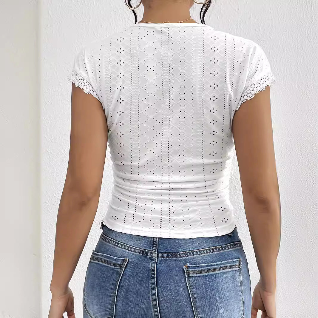 Womens Stylish And Elegant Lace Short-sleeve Top