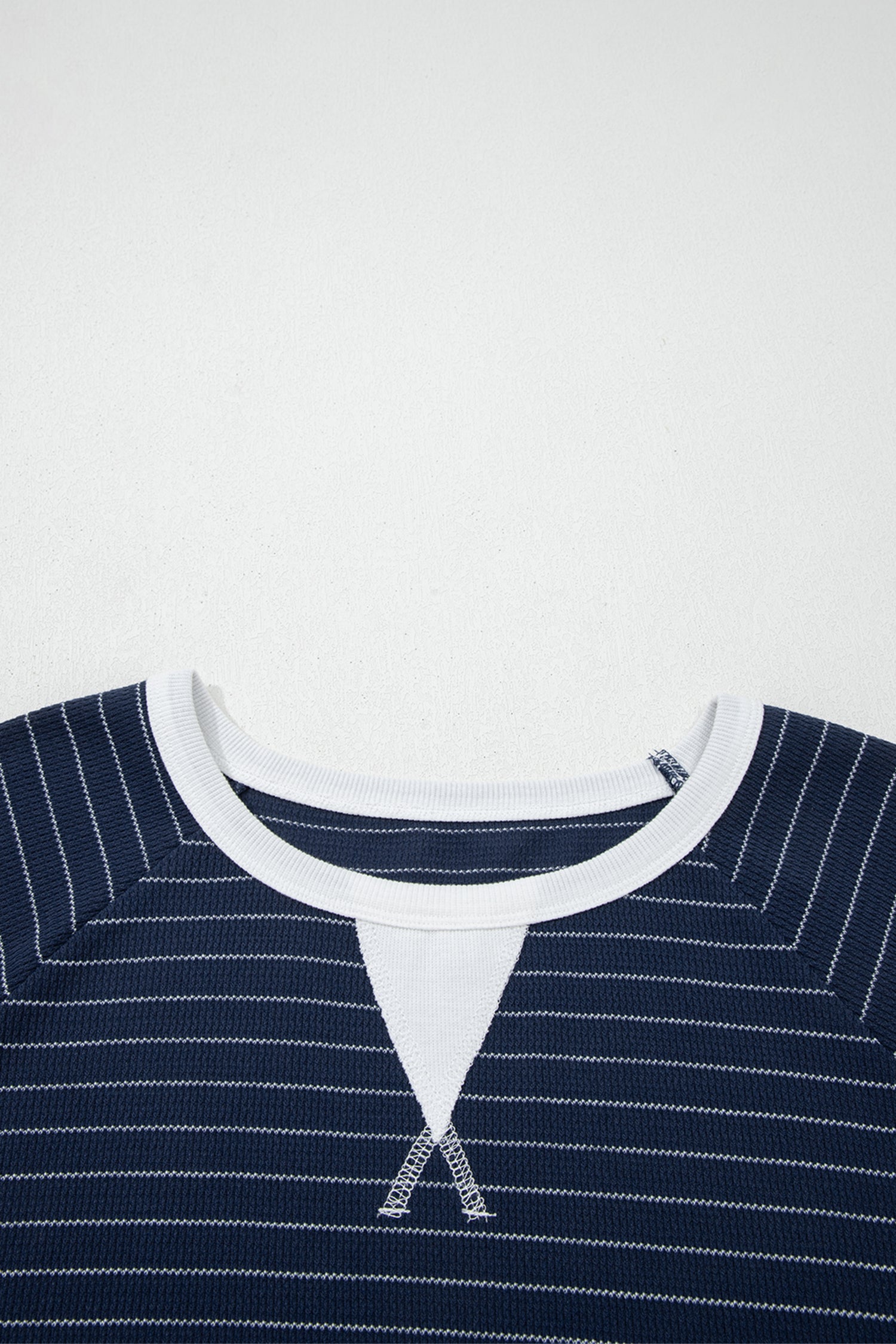 Blue Stripe Contrast Trim Plus Size Ribbed T Shirt