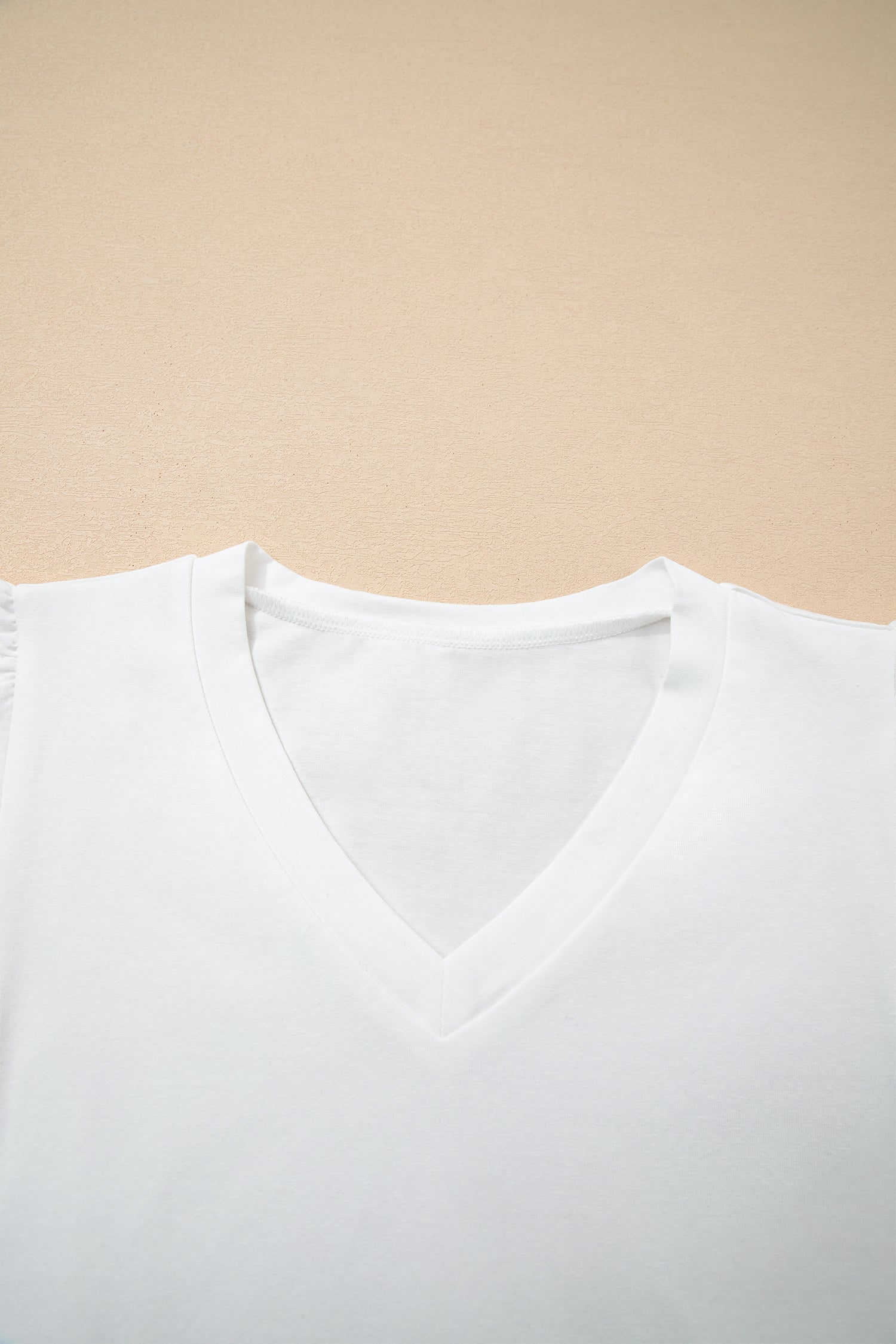 White Eyelet Embroidered Flutter Sleeve Patchwork V Neck Tee