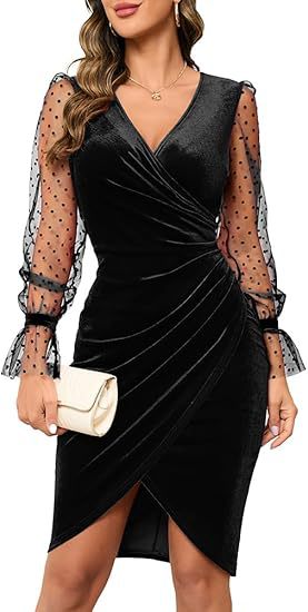 Womens Lace Velvet Bodycon Sheath Dress