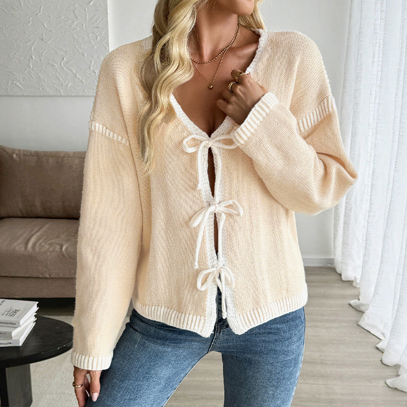European And American Autumn And Winter Contrast Color Senior Series Chic Cardigan Knitted Sweater
