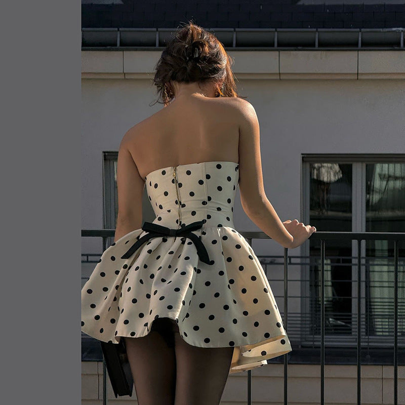 Retro Dot-printed Form-fittingTube Dress