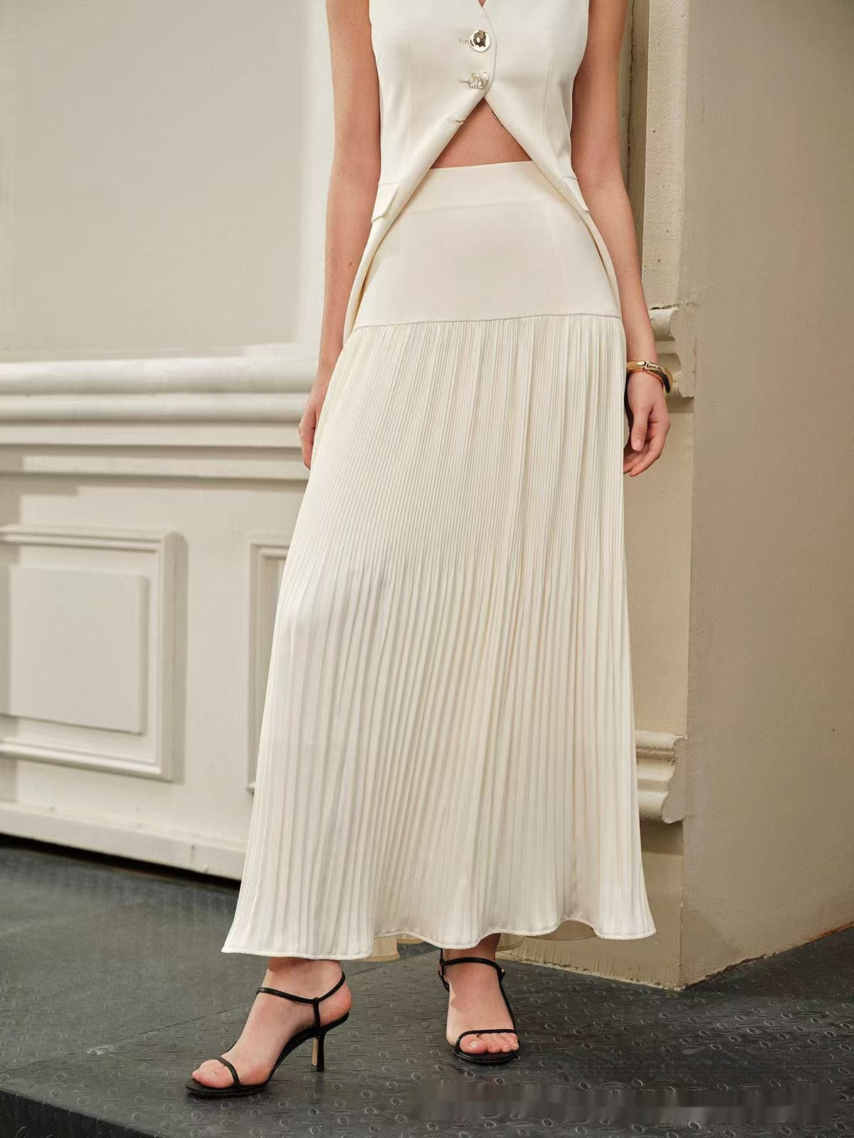 Pleated Stitching Skirt European And American Solid Color