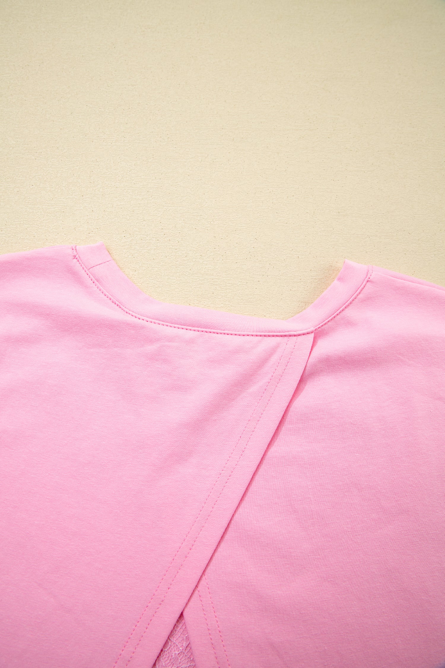 Pink Eyelash Floral Lace Patchwork Half Sleeve Oversize Tee
