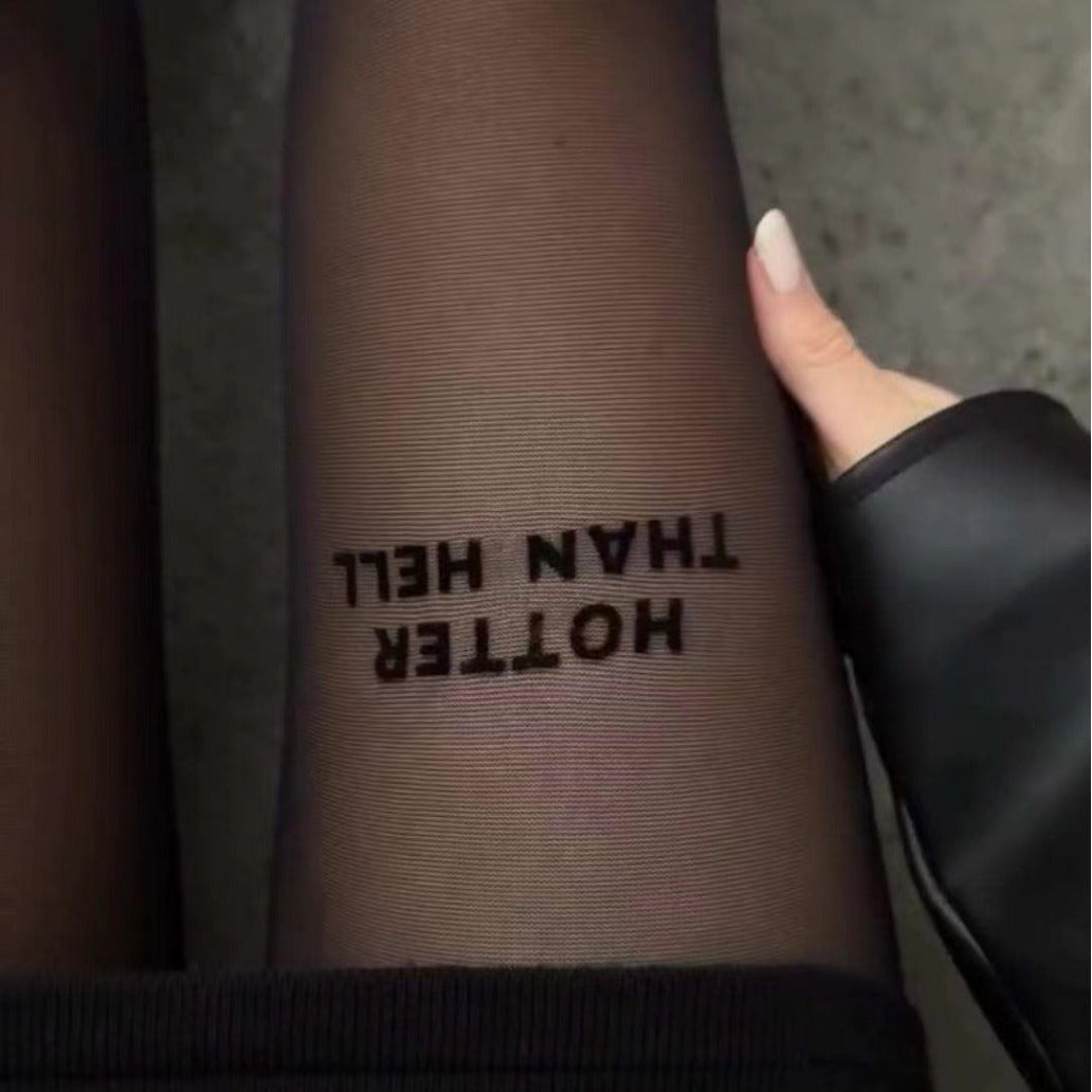 Summer Black Thin Style Ribbon Letter Flocking Stockings