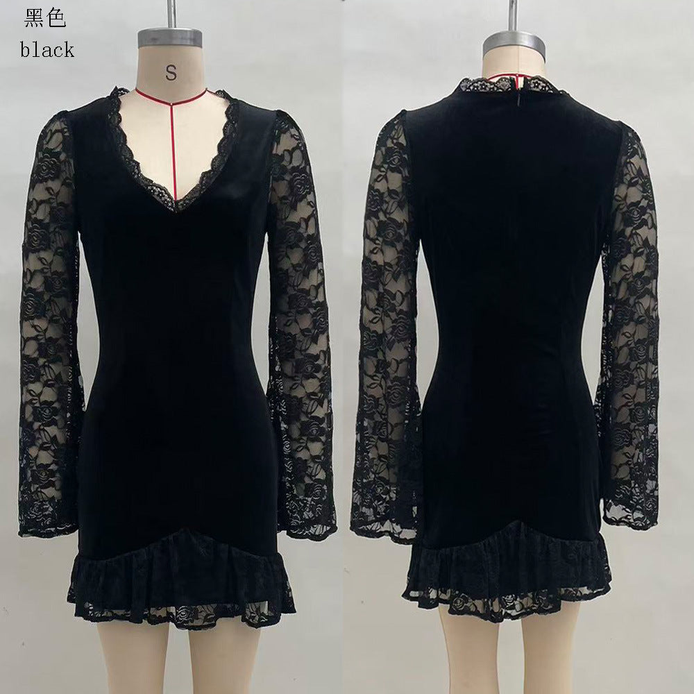 Sophisticated Patchwork A-line Dress With A Deep