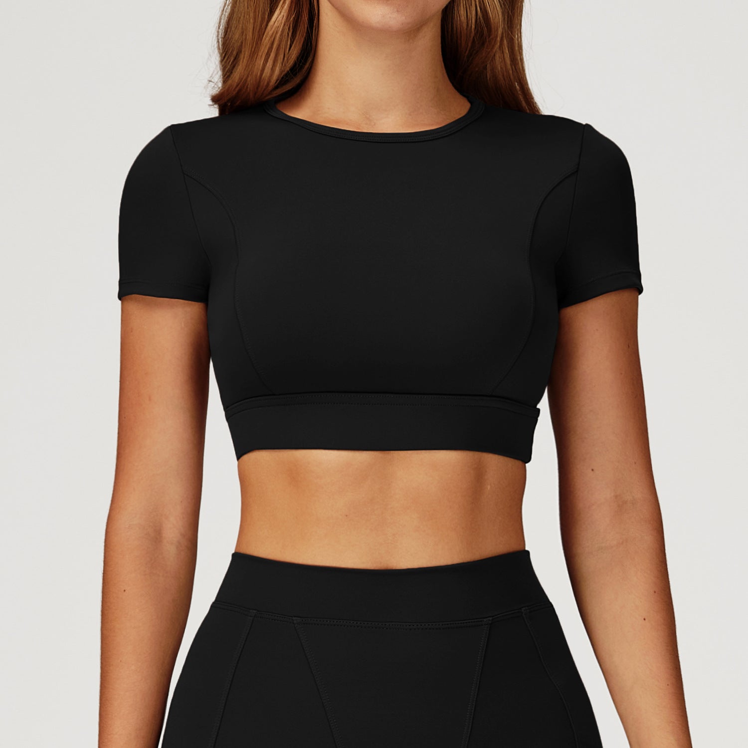 Nude Feel Yoga Jacket Round Neck Tight Shockproof Sports Short Sleeve T-shirt