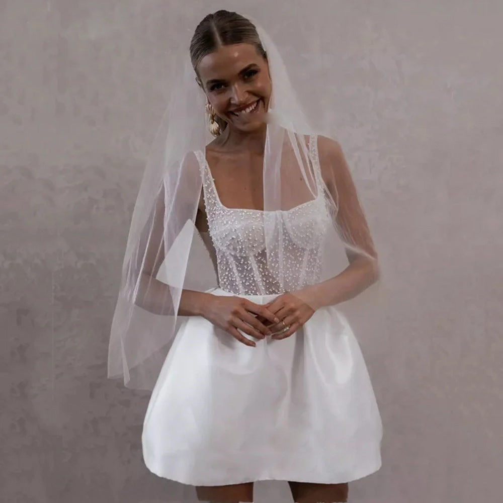 Mini Wedding Dress Backless A- Line Dress Banquet