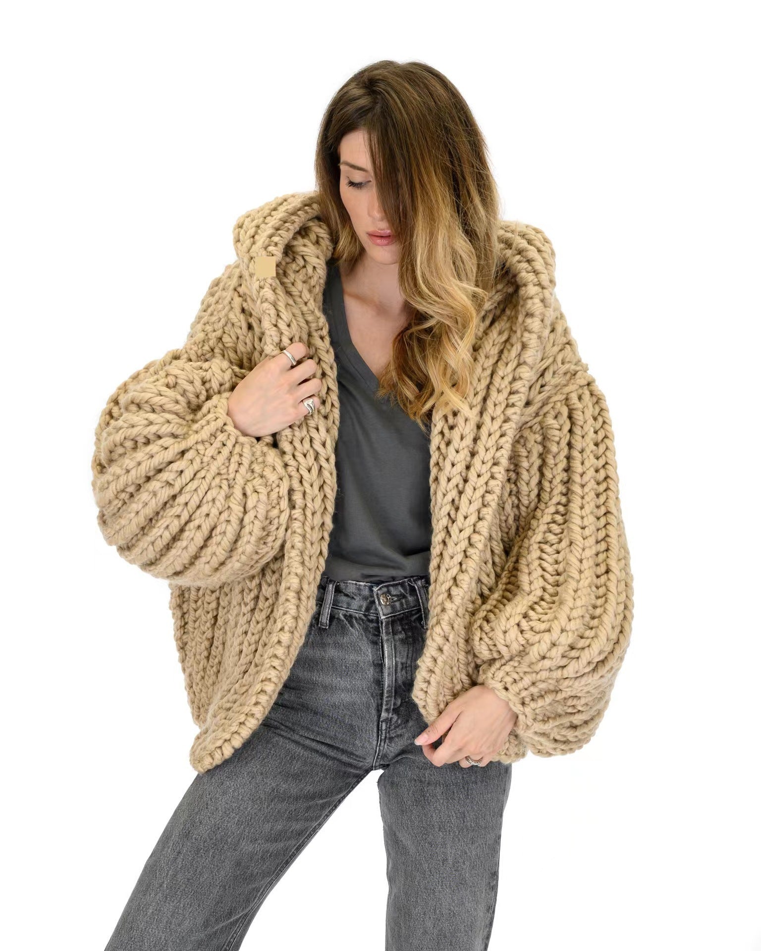Women's Loose And Lazy Style Hooded Cardigan Sweater
