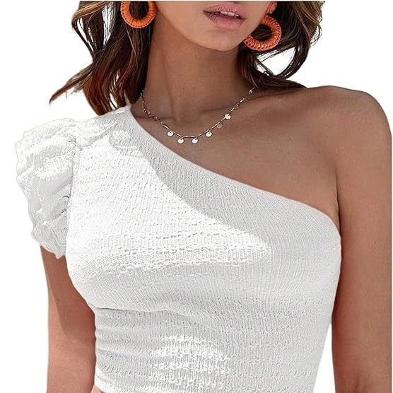 Top With One-Shoulder Asymmetrical Neckline And Ruffled Hem