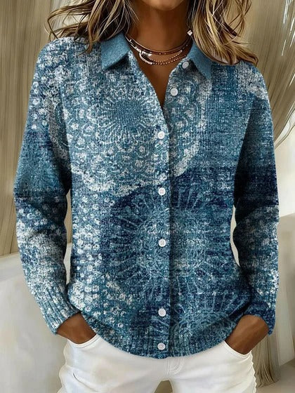 Womens Retro Plaid Printed Long-Sleeve Shirt With Star Design