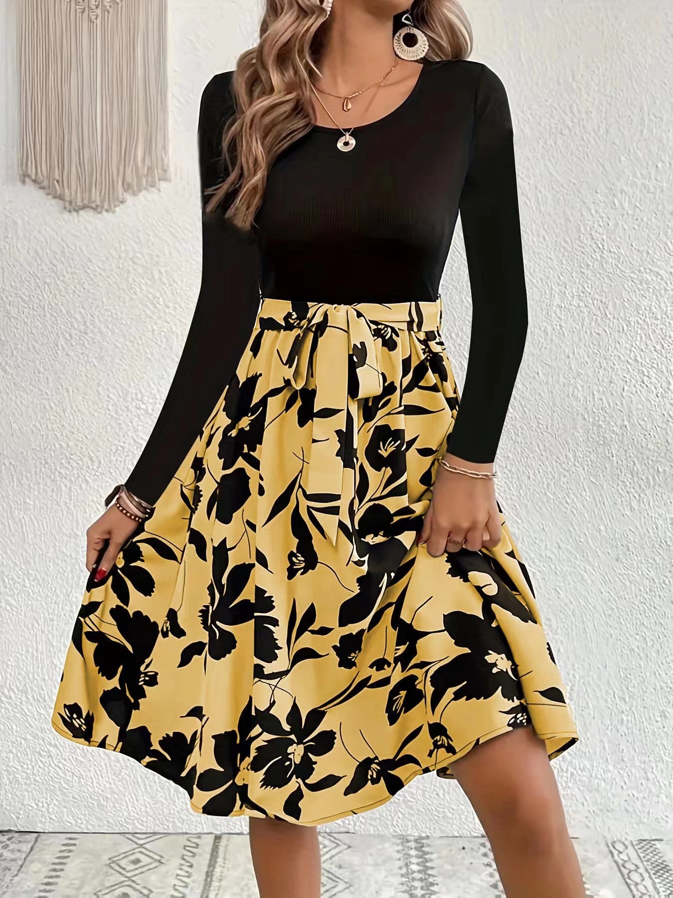 Women's Dress Printed Dress Round Neck Tied