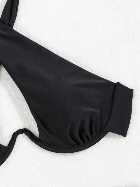 Women's Black Sexy Two-piece Quick-dry Fabric Bikini Swimwear
