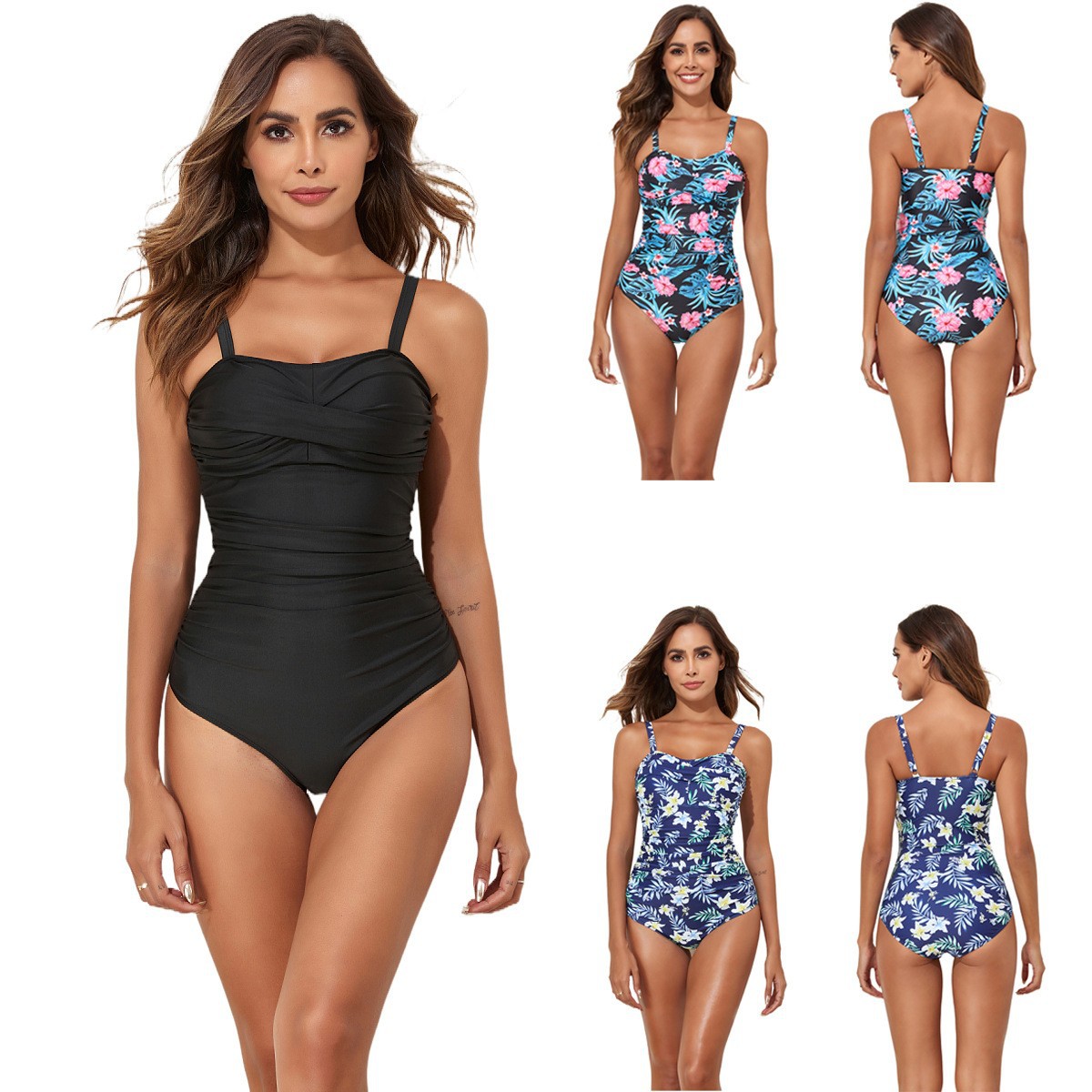 New Swimwear Fashion Conservative Printed Solid Color One Piece Swimsuit