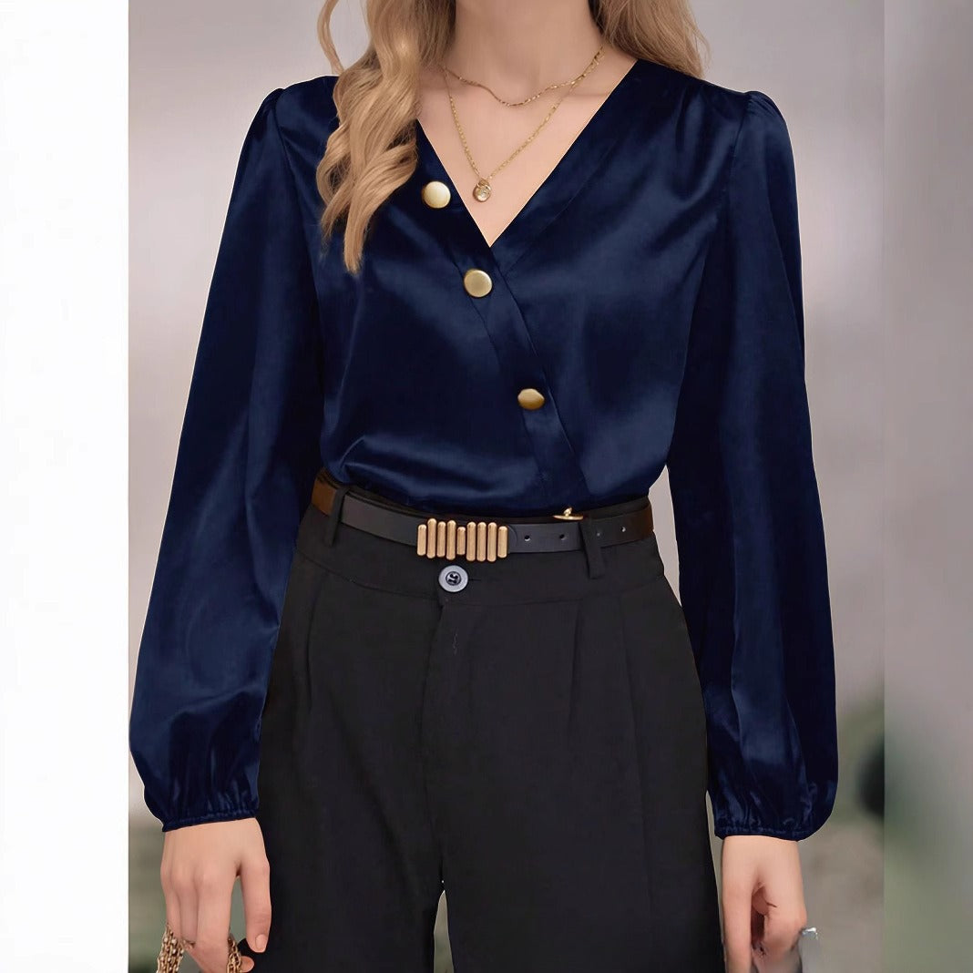 Plus Size Women's New High-end V-neck Long Sleeve Shirt