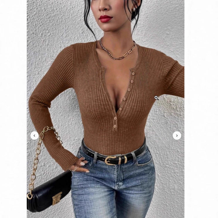 Women's Front-button Ribbed Knit Sweater